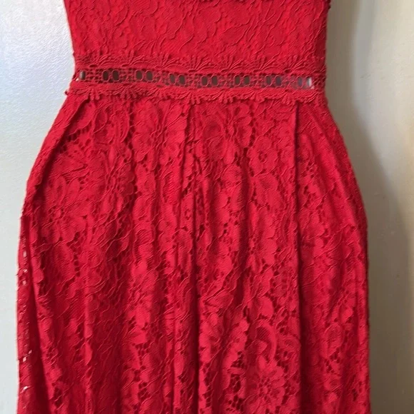 NSR Red lace tea length dress size S - Picture 9 of 13